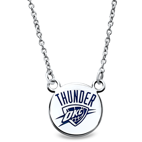 Sterling Silver Rhodium Plated NBA OKC Thunder Sm Enamel Necklace Sterling Silver Rhodium Plated NBA OKC Thunder Sm Enamel Necklace